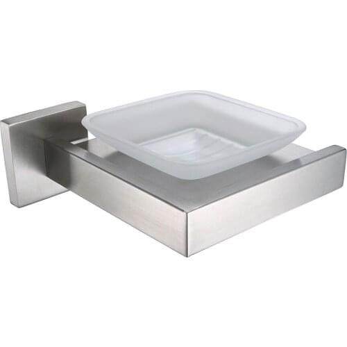 AUSWIND Modern Sliver Stainless Steel Square Brushed Glass Soap Dish Wall Mounted Bathroom Products RF3