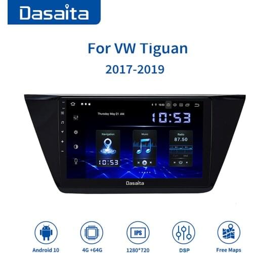 Dasaita 2 Din 10.2" Android 10 Car Radio GPS Navi BT 5.0 Audio Stereo WIFI USB Auto Autoradio for VW Tiguan 2017 2018 2019 Unit