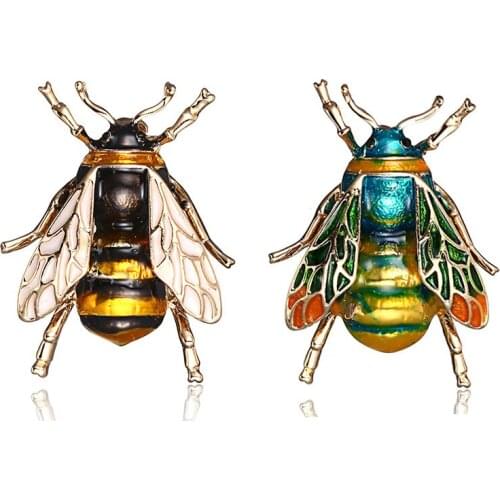 Bohemia New Tendency Fashion Metal Yellow/Green Color Bee Insect Brooch Painting Oil Pin For Women Friend Fashion Jewelry