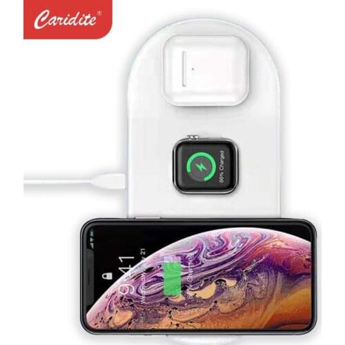 Caridite 10W Fast Charge For i Phone 12 Pro Max Mini Xs Charger Dock For A pple Watch Airpods Pro 3 In 1 Wireless Charger Stand
