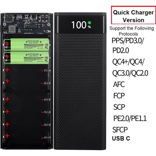 8*18650 Battery Case Power bank Shell Detachable 22.5W PD Quick Charger 18650 Battery Storage Box Dual USB Battery Holder Box