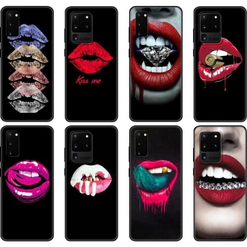 Black tpu Case For Samsung galaxy S20 /S20 PLUS/S20 ultra/S20+ /S20FE back cover Sexy vampire red lips Funny Halloween