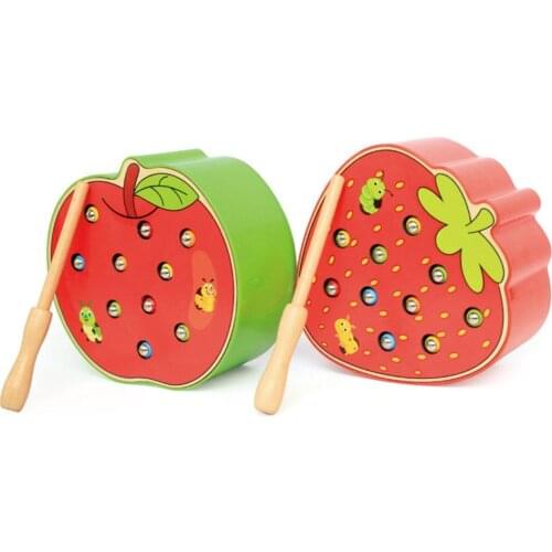 Fruit Shape Wooden Magnetic Catch Colorful Worms Game Interactive Kids Toy Gift Early Childhood Educational Toys