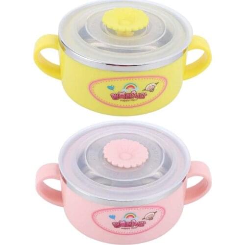 Baby Tableware Set Stainless Steel Cute Cartoon Thermal Dishes Kid Hot Water Insulation Bowl Children Feeding Dinnerware