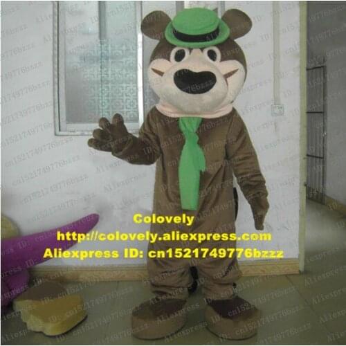 Friendly Brown Gentle Bear Mascot Costume Mascota Fancy Dress With Big Black Heart Shaped Nose Long Green Scarf No.8156 Free Sh