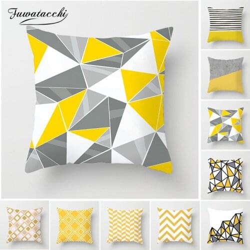 Fuwatacchi Yellow Diamond Wave Cushion Covers Geometric Throw Pillow Case for Home Chair Sofa Decoration Square Pillowcases 2019