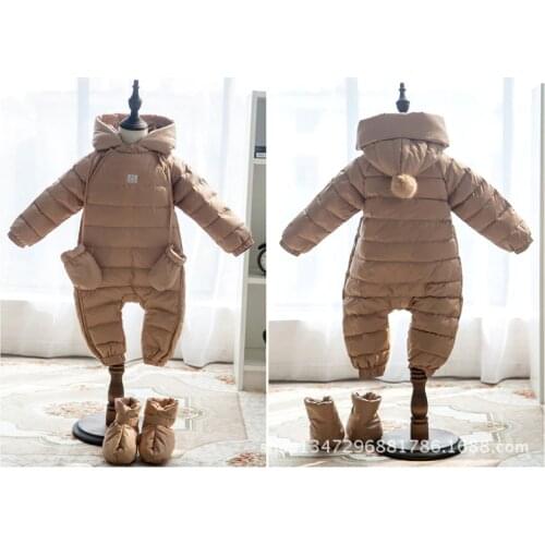 Hot Sale! Baby Rompers Newborn Baby Girl Thermal Duck Down Winter Snowsuit Baby Cute Hooded Jumpsuit Newborn Baby Boy Clothes