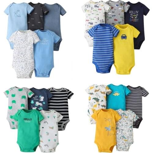 5pcs/lot Baby Romper Short Sleeve Cotton Boy Girl Clothes Summer Jumpsuits Clothing Set Body Suits 6-24 Months Bebe Costume
