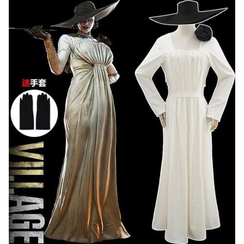 Resident Cosplay Village Alcina Dimitrescu Cosplay Costume Dress Outfits With Hat Halloween Carnival Suit S-XXXL