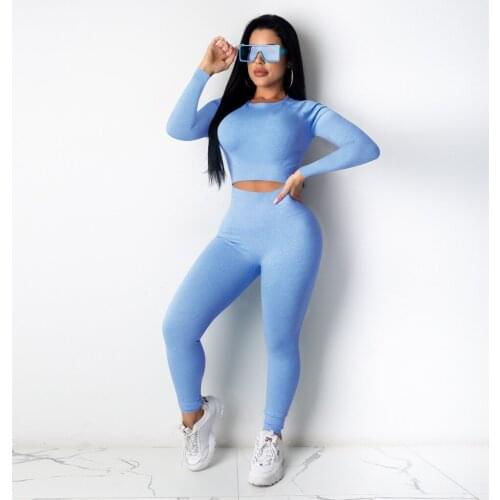 Two Piece Suit Outfits Women Sportwear Tracksuits Casual Long Sleeve Crop Tops Hight Waist Pants Jogging Lounge Wear 2 Piece Set