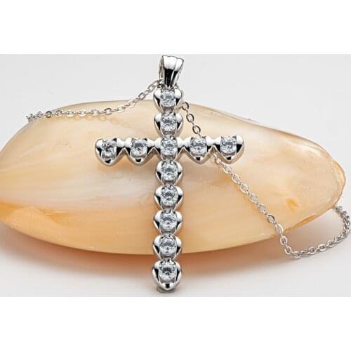 LESF Fashion 925 Silver Cross Pendant Necklace Religious Belief Jewelry Very Shiny SONA Stone