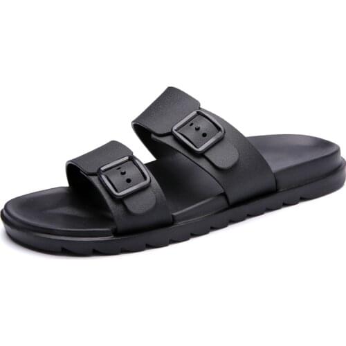 Summer Mens PU Leather Mule Clogs Slippers Lightweight Breathable Soft Two Buckle Slides Footwear For Men