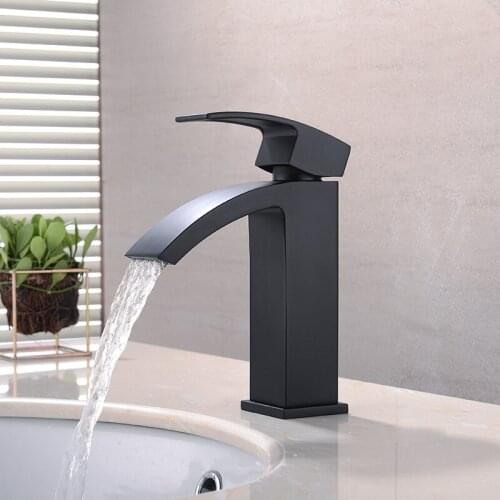 Matte Black Basin Vessel Sinks Mixer Faucet Single Lever Basin faucet Waterfall Square Bathroom Washing Mixer Taps Deck Mounted