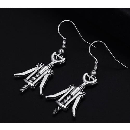 Trendy Vintage Bottle Opener Antique Silver Plated Punk Hiphop Rock Style Retro Drop Earrings for Women Girl & Man Party Jewelry