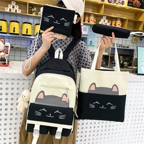 Fashion Canvas Woman Backpack Kawaii Primary Student Scoolbag Casual Teen Book Bagpack 2021 4 Piece Set Cute Girl School Bags