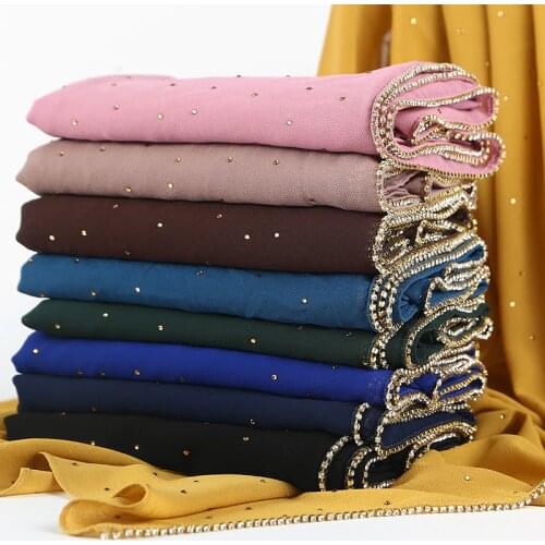 70*180cm summer muslim chiffon hijab scarf beaded headscarf islamic long shawl wrap head scarves foulard femme musulman kopftuch