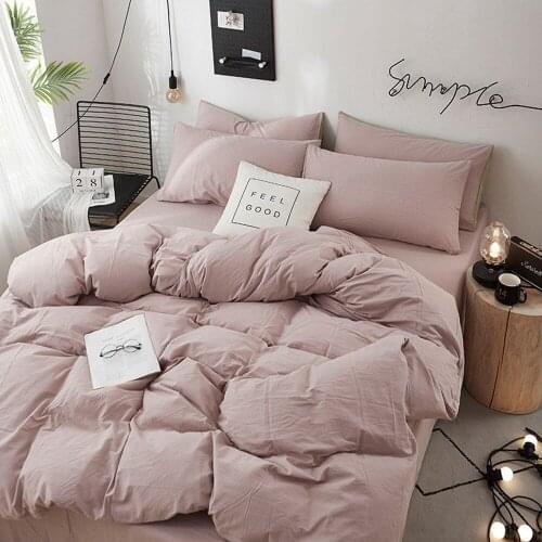 Home Textile Solid Color Duvet Cover Pillow Case Bed Sheet AB Side Quilt Cover Boy Kid Teen Girl Bedding Linens Set King Queen