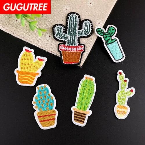 GUGUTREE embroidery cactus cacti patches cereus patches badges applique patches for clothing YX-268