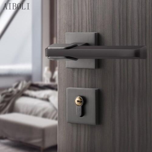 Modern Door Handle Indoor Bedroom Door Lock Mute Magnetic Split Lock Black Steel Color Household Wooden Door Lock