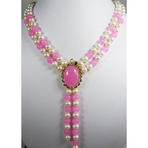 New arrive beautiful design jewelry white pearl and pink jade necklace