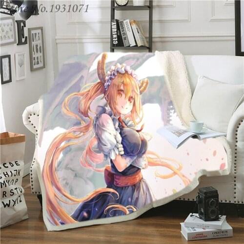 Anime Miss Kobayashis Dragon Maid 3D Printed Fleece Blanket for Beds Thick Quilt Bedspread Sherpa Throw Blanket Adults Kids 06