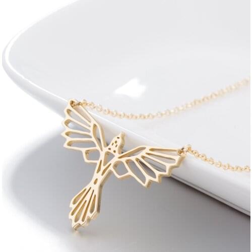 Wholesale Origami Bird Necklace for Women Long Chain Phoenix Pendant Necklace Stainless Steel Custom Geometric Jewelery Gift