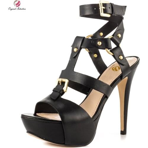 Original Intention Stylish Women Sandals Beautiful Peep Toe Thin Heels Sandals Fashion Black Shoes Woman Plus US Size 4-15