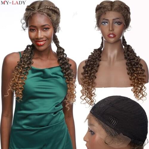 My-Lady 25inch Box Braided Lace Wigs Synthetic Lace Front Wig Dutch Twins Braid Wig With Baby Hair Hand Braided Wig Lace Frontal