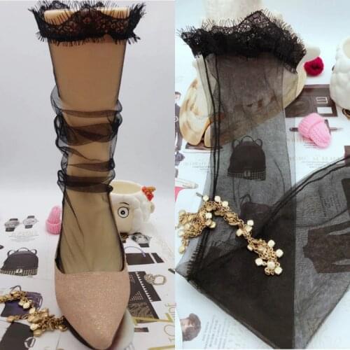 Hot Womens Chiffon Transparent Mesh Eyelash Lace Socks Ladies Ultra-Thin Princess Gauze Socks Sox Female Meias