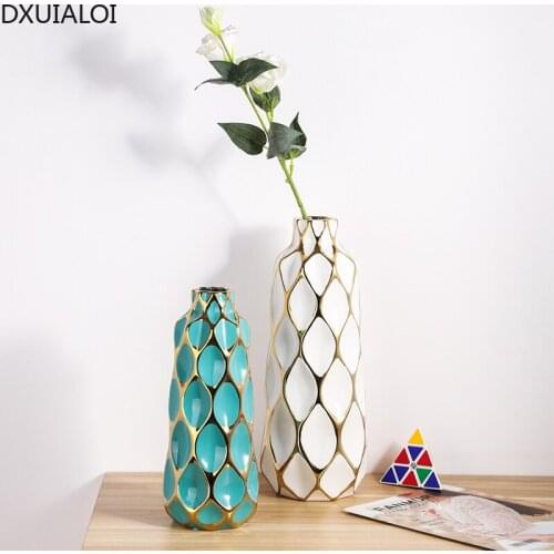 DXUIALOI Simple Creative Grid Vase Decoration Ceramic Crafts Home Living Room Desktop Flower Arrangement Vase Decoration