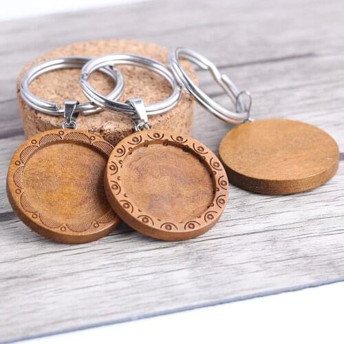 Reidgaller 3pcs Fit 25mm round glass cabochon keychain base settings diy blank cameo bezel trays diy stainless steel keyring