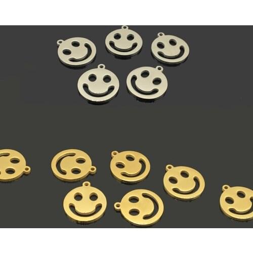 Smiley face stainless steel single hole gold silver color charms DIY bracelet necklace pendant jewelry making accessories 16mm