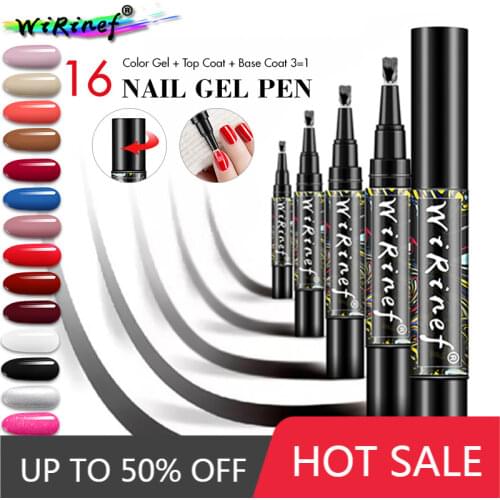WiRinef One Step Nail Gel Polish Pen 3 In 1 Nail Art Manicure UV Gel Polish Varnish Newest Pen