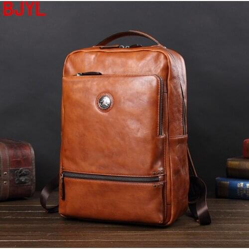 Backpack Mens Leather Backpack Leather Bag Laptop Bag Fashion Casual Korean Travel Bag Tide Genuine Leather Cow Leather Men