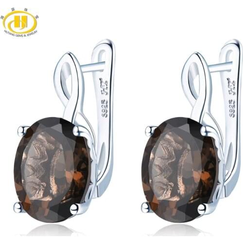 Hutang Smoky Quartz Clip Earrings Natural Gemstone Solid 925 Sterling Silver Fine Fashion Stone Jewelry For Women Gifts Gift New