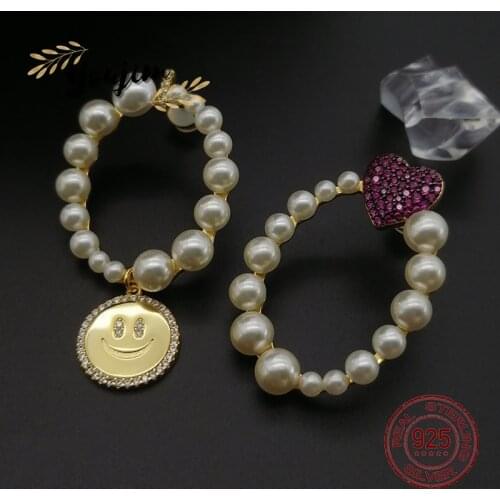 925 natural pearl smiley face pendant earrings luxury brand Monaco jewelry