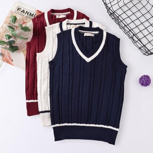 School Uniform Sweater For Women And Men College British Japanese JK V-Neck Girls Boys Vest Cotton Outerwear Knitting Waistcoat