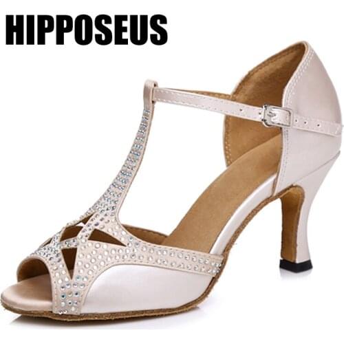 Hipposeus Latin Dancing Shoes Women Girls Salsa Modern Ballroom Dance Shoes Female Tango High Heel Soft Bottom Party Dance Shoes