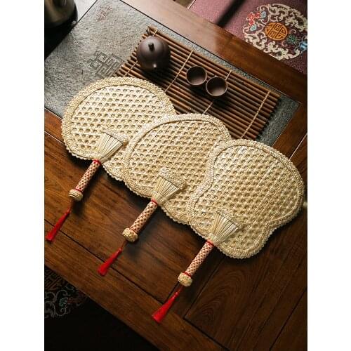 Jujiajia Hand-Woven Fan Chinese Style Mens and Womens Summer Portable Palm-Leaf Fan Ancient Style Wheat Straw Small Fan