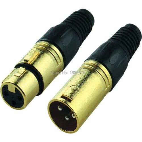 High quality 5 pairs/lot XLR 3 gold Pin Cannon Connector XLR Plug Male 3 pole gold female Jack MIC Audio connector