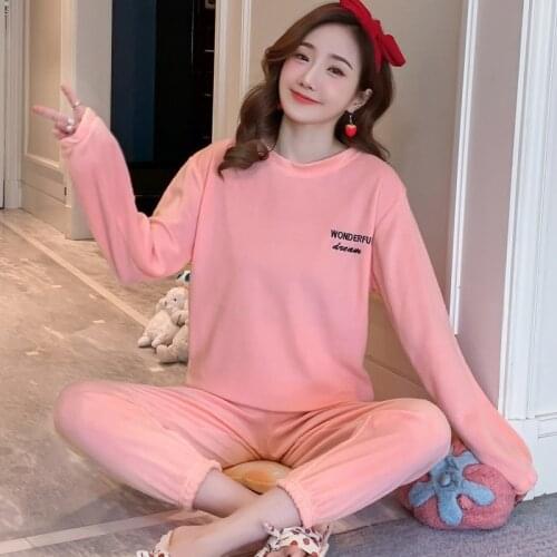 Womens Pajamas Autumn and Winter Silver Fox Velvet Coral Velvet Solid Color Warmth Sleepwear Strawberry Pajamas Set Pajamas