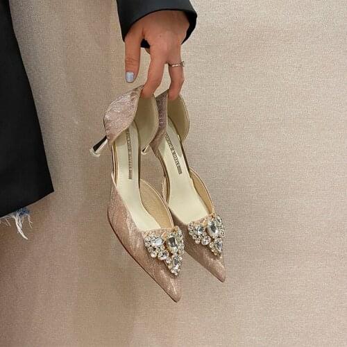 High-heeled Women Spring/summer 2021 New Light Sexy Metallic Bright-faced Hollow Single Shoes 32-43