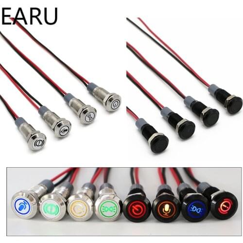 12mm Chromed Black Shell Logo Icon Symbol Customization Waterproof LED Metal Indicator Pilot Lamp Light for Car Cable 3-380V