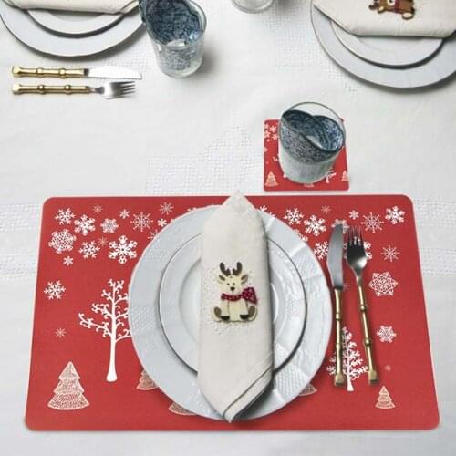 12Pcs/set Christmas Placemats Christmas Tree Snowflake Cup Mat Non Slip Coasters For Dinner Table Mats Xmas New Year Party Decor