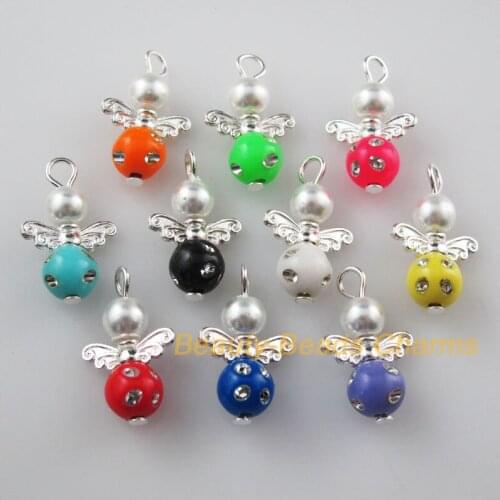 20 New Charms Mixed Dancing Angel Silver Plated Wings Pendants 14x22mm