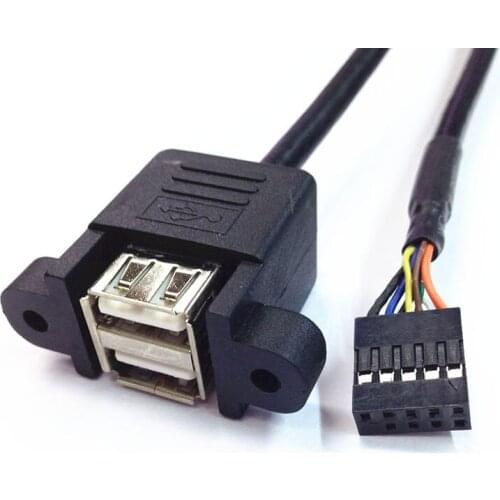 25cm Dual USB 2.0 A female panel mount - 10P 0.1" header motherboard cable