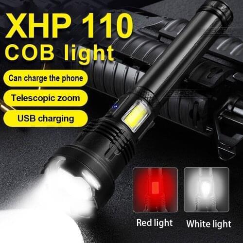600000LM Rechargeable Flashlight XHP110+COB Flash Light 18650 26650 High Power led flashlights XHP70.2 Lantern Hunting Hand Lamp