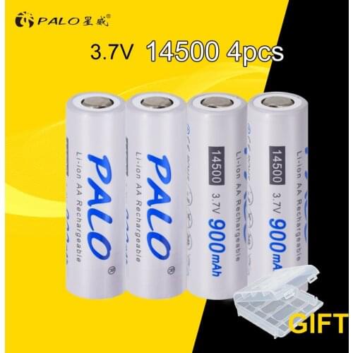 PALO 14500 Battery 3.7V Li-ion AA Battery 14500 Rechargeable Battery Protected With Battery Case 3.7v 14500 Battery