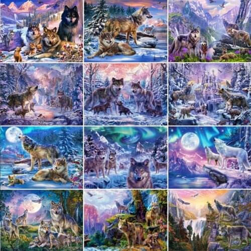 5D DIY Diamond Painting by Number Wolf Animals Square Diamond Embroidery Winter Snow Crystal of Rhinestone Cross Stitch Art Gift
