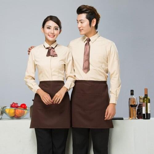 Free Shipping Dessert Shop Staff Work Clothing Cafeteria Waiter Long Sleeve Coffee Shirt+Apron Western Restaurant Uniform